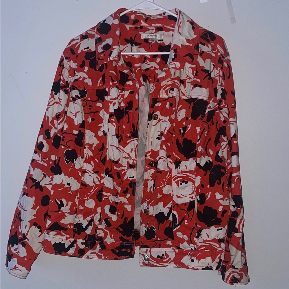Liz Claiborne Red Black Floral Jacket